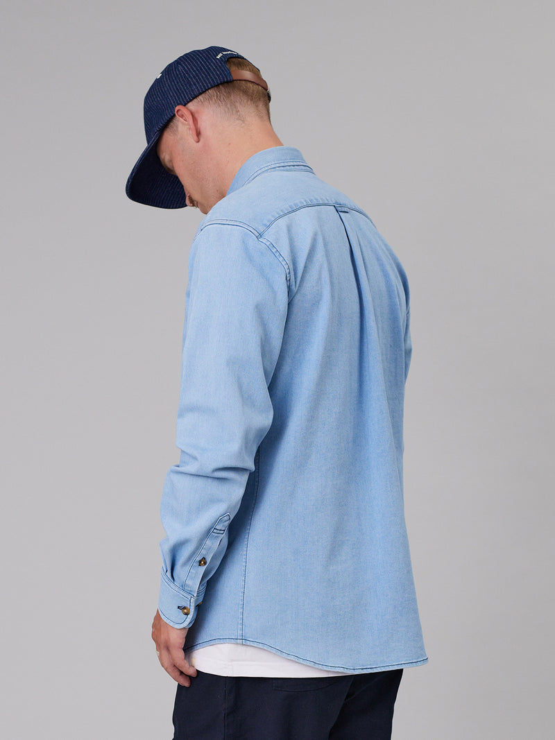 Just Another Fisherman Stamp Denim Work Shirt - Light Blue