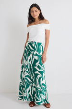 Stories Be Told Breathe Green Zebra Satin Bias Maxi Skirt - Green Zebra