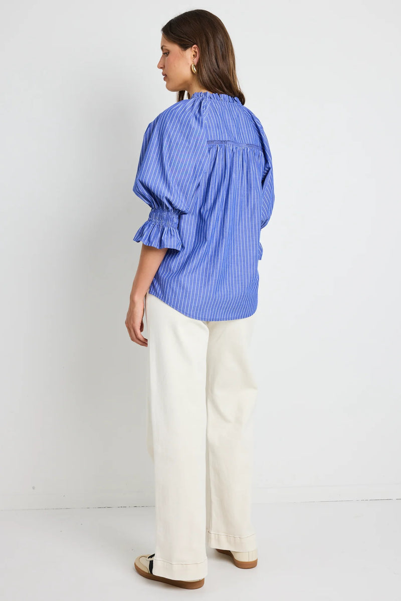 Ivy + Jack Noetic Dark Blue Stripe Short Sleeve Blouse - Dark Blue Stripe