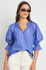 Ivy + Jack Noetic Dark Blue Stripe Short Sleeve Blouse - Dark Blue Stripe