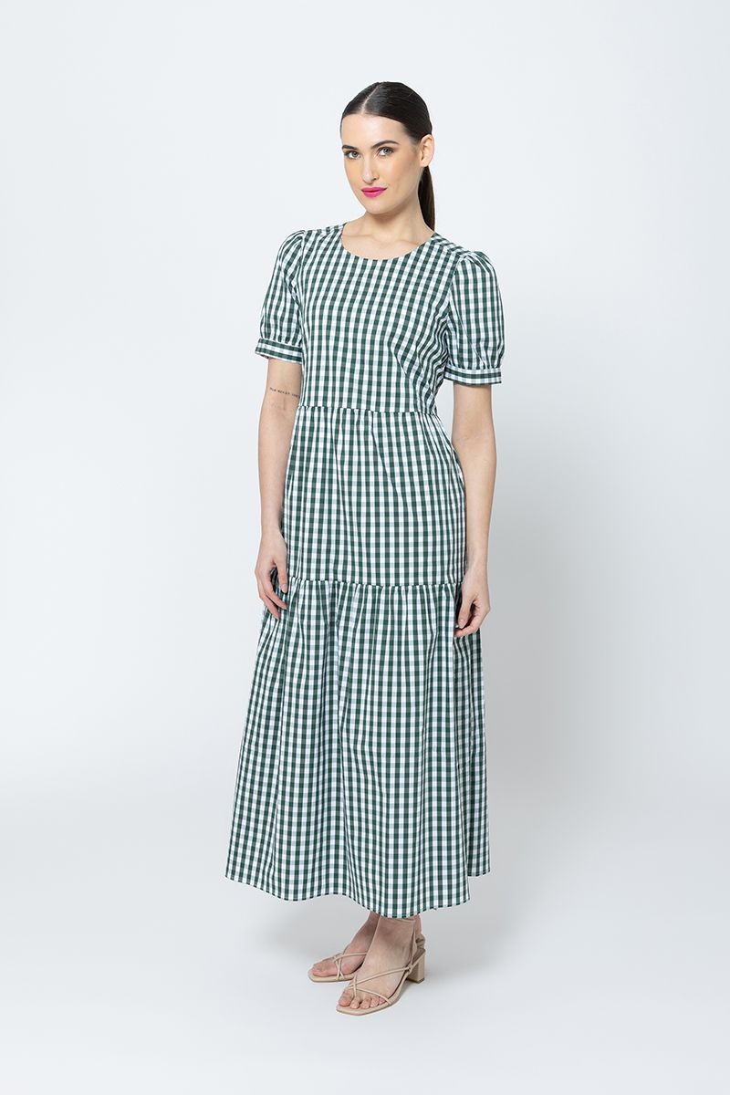 Leila + Luca Prediction S/S Maxi Dress - Forest Green Check