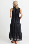 Ivy + Jack  Pacific Black Cotton Voile Sleeveless Button Front Tiered Maxi Dress - Black