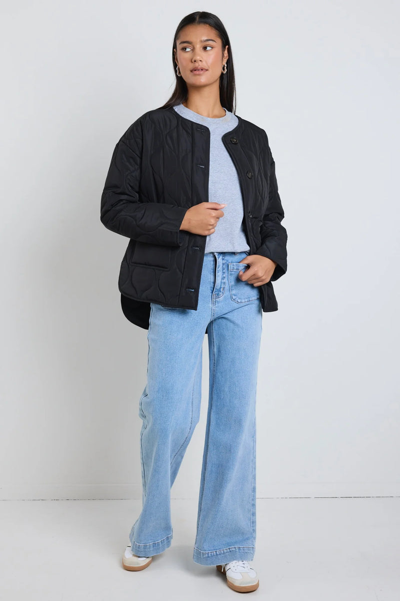 Stories Be Told Peak Black Oversized Padded Shell Jacket - Black