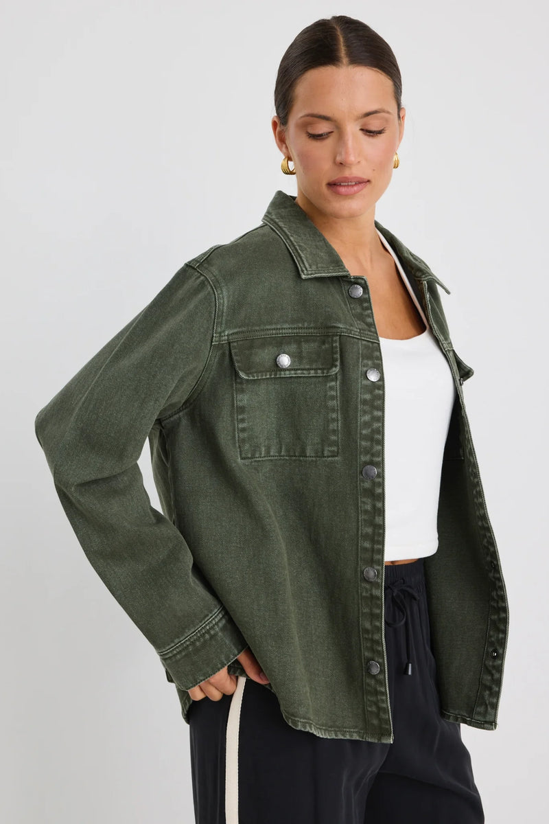 Among The Brave Penny Dark Khaki Denim Shacket - Dark Khaki