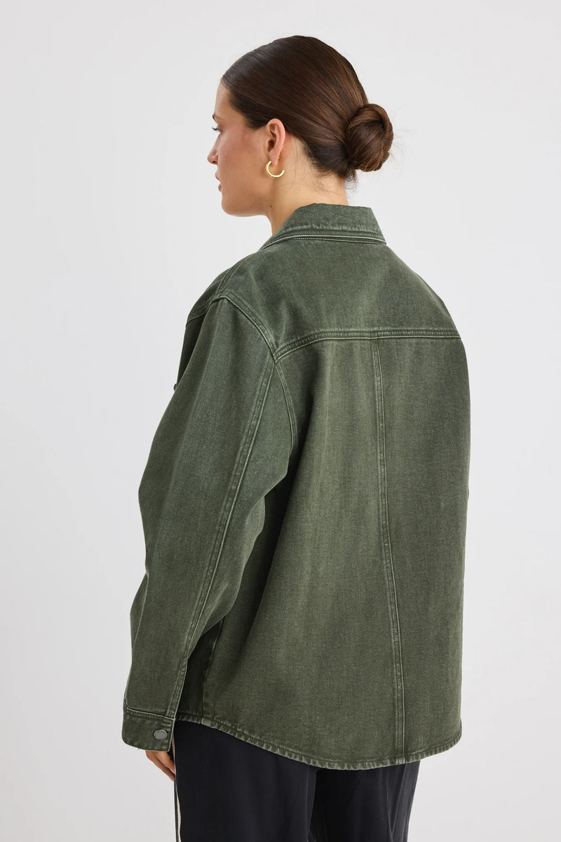 Among The Brave Penny Dark Khaki Denim Shacket - Dark Khaki