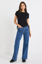 Among The Brave Perfect Black Rib Rouched Side Crop Tee - Black