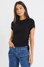 Among The Brave Perfect Black Rib Rouched Side Crop Tee - Black