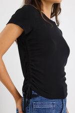 Among The Brave Perfect Black Rib Rouched Side Crop Tee - Black