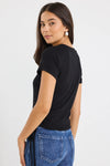 Among The Brave Perfect Black Rib Rouched Side Crop Tee - Black