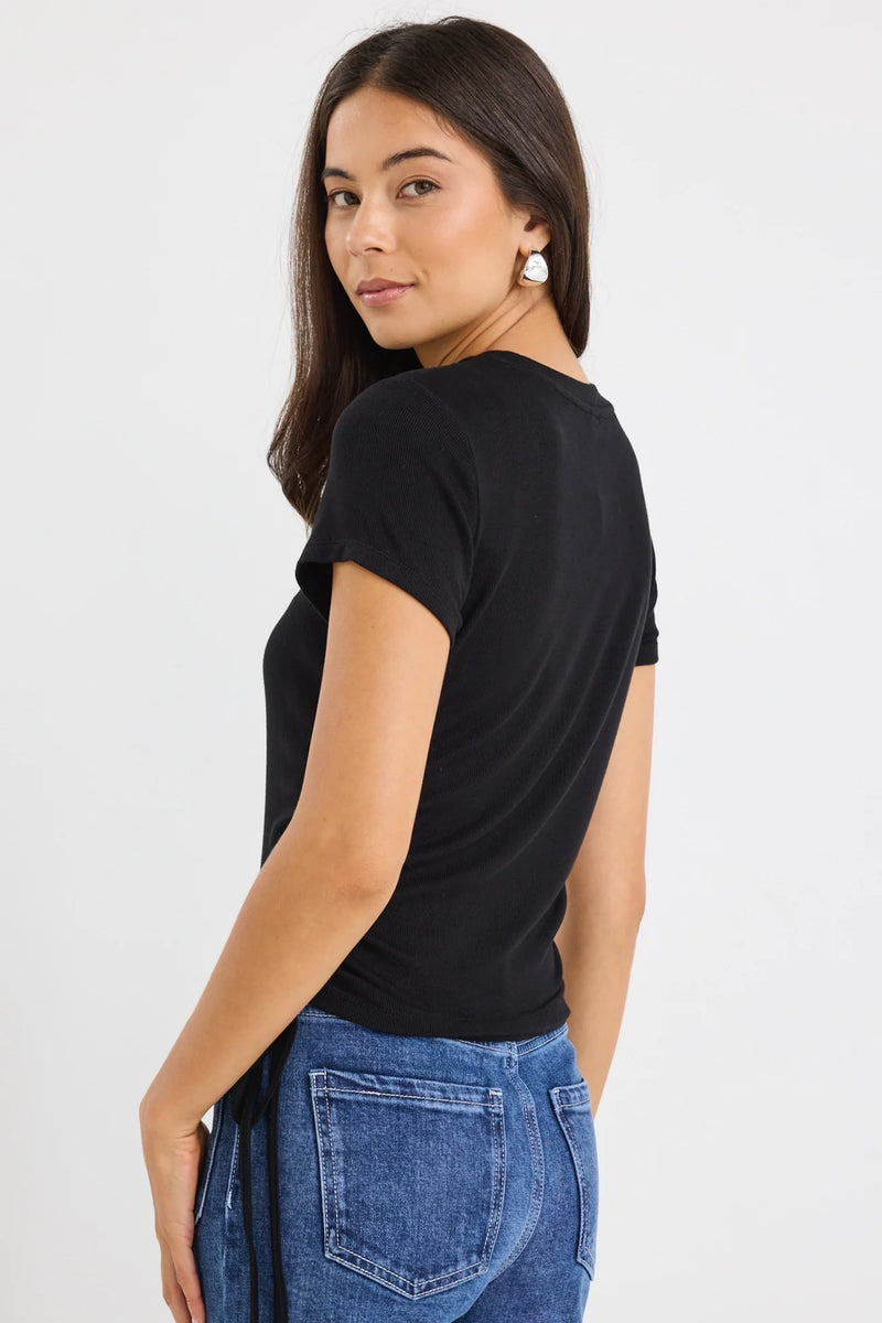 Among The Brave Perfect Black Rib Rouched Side Crop Tee - Black