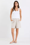 Stories Be Told Literal Natural Linen Pleat Front Shorts