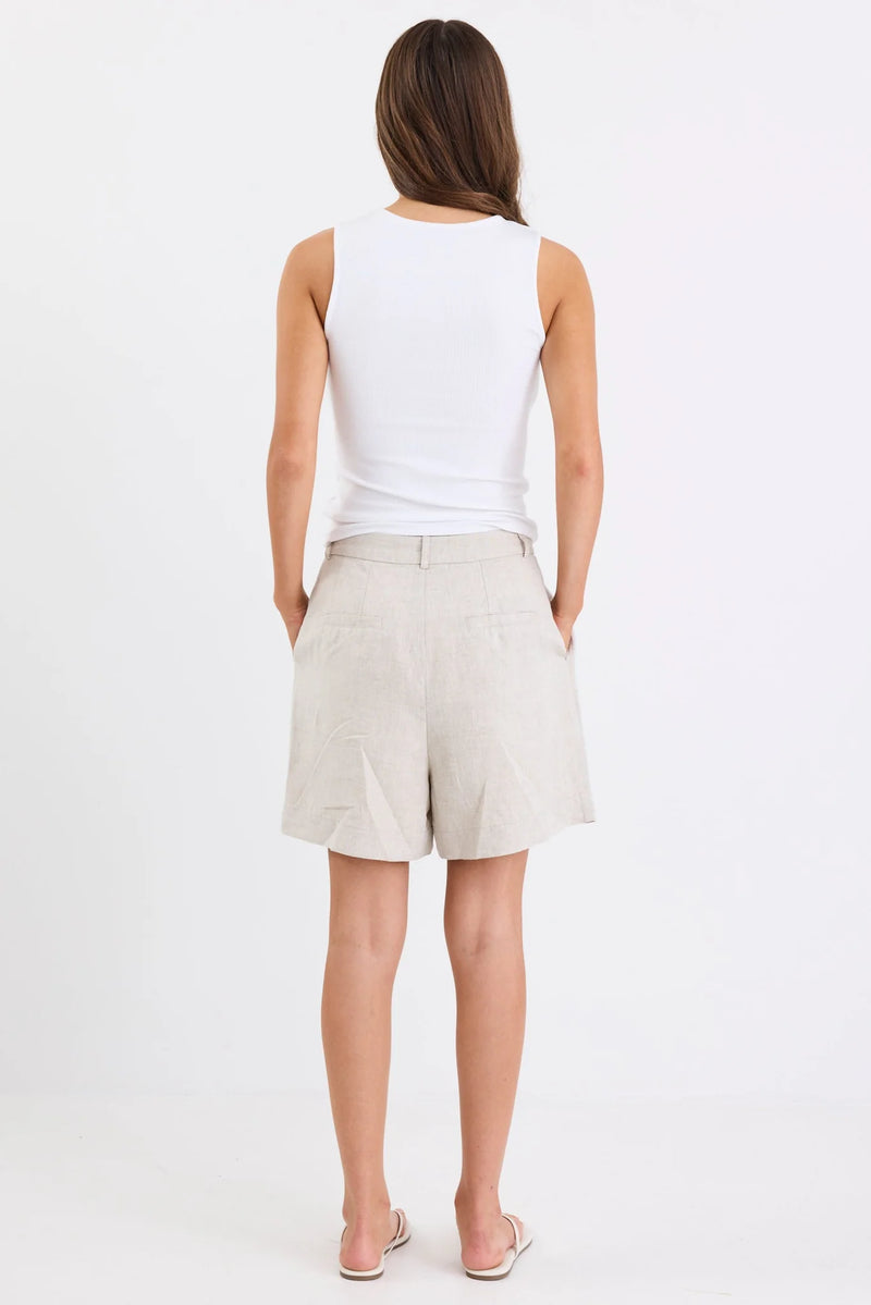 Stories Be Told Literal Natural Linen Pleat Front Shorts