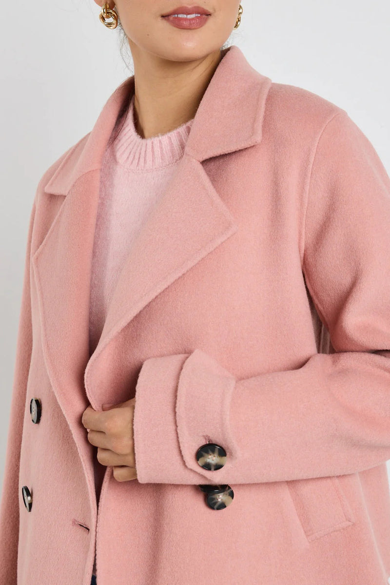 Ivy + Jack Prestige Blush Wool Blend Short Double Breasted Coat - Blush