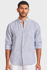 The Academy Brand Rory Linen Shirt -Navy Stripe