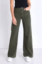 Among The Brave Zoey Dark Khaki High Rise Wide Leg Pocket Jean - Dark Khaki