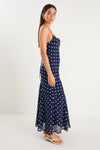 Stories Be Told Reign Navy Polka Dot Georgette Strappy Maxi Dress