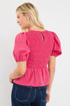 Among The Brave Requite Raspberry Ditsy Gingham Shirred Body SS Top - Raspberry Ditsy Gingham