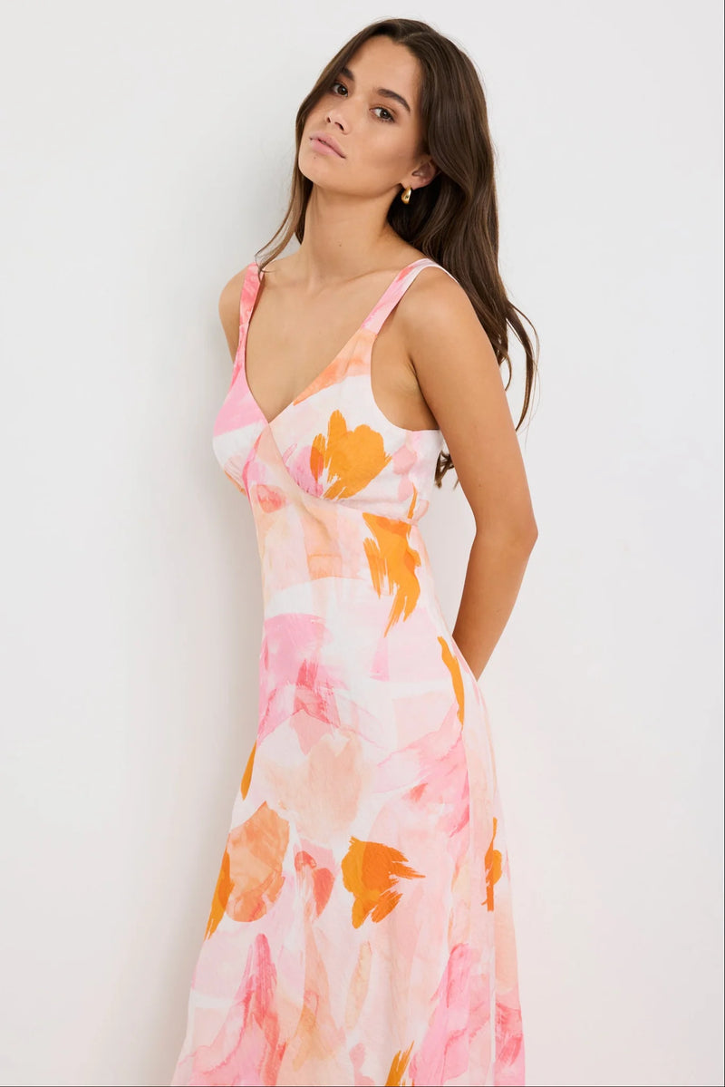 By Rosa Romance Sunset Print Strappy Floaty Maxi Dress