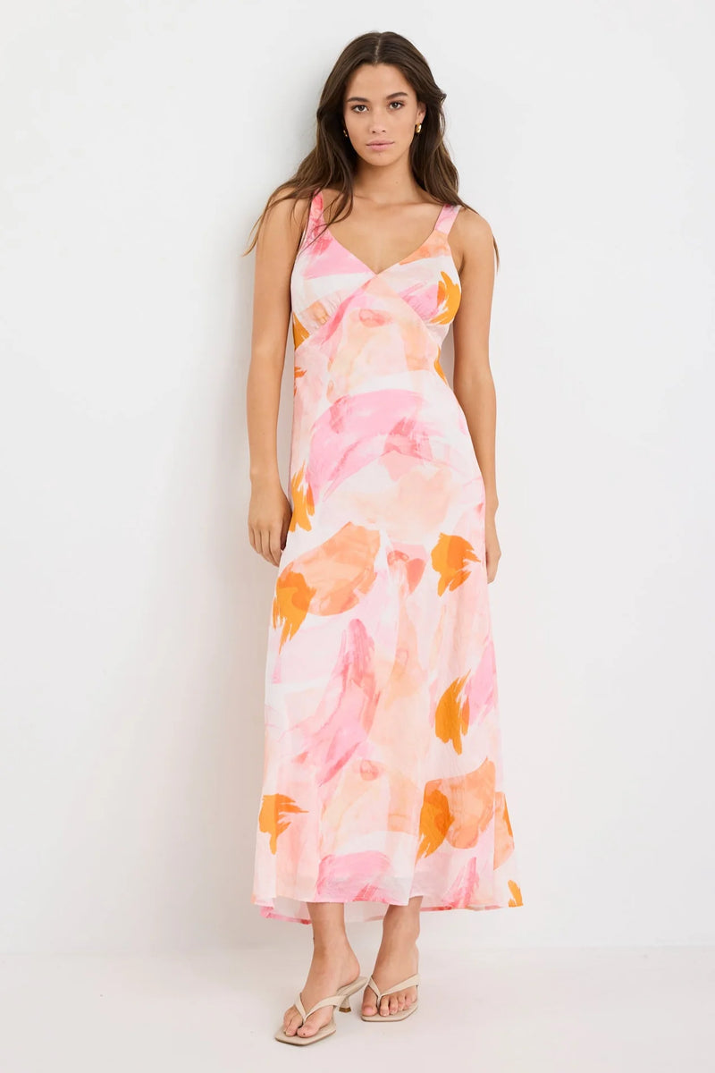By Rosa Romance Sunset Print Strappy Floaty Maxi Dress