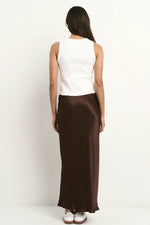 Ivy + Jack Rosette Chocolate Satin Bias Midi Skirt - Chocolate