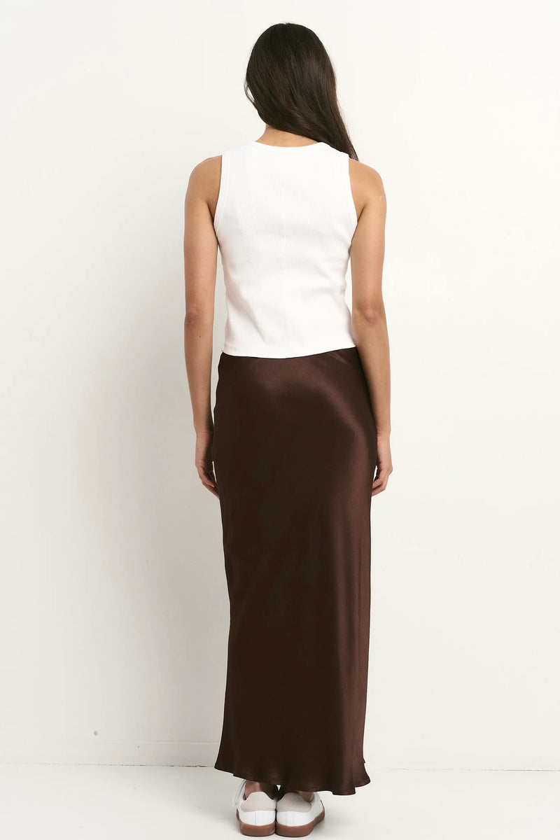 Ivy + Jack Rosette Chocolate Satin Bias Midi Skirt - Chocolate