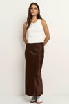 Ivy + Jack Rosette Chocolate Satin Bias Midi Skirt - Chocolate