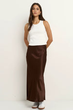 Ivy + Jack Rosette Chocolate Satin Bias Midi Skirt - Chocolate