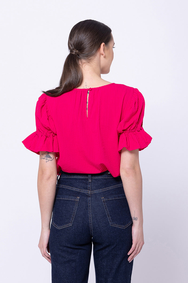 Seeking Lola Vibrant Top - Raspberry Texture Stripe