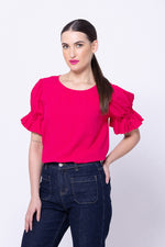 Seeking Lola Vibrant Top - Raspberry Texture Stripe