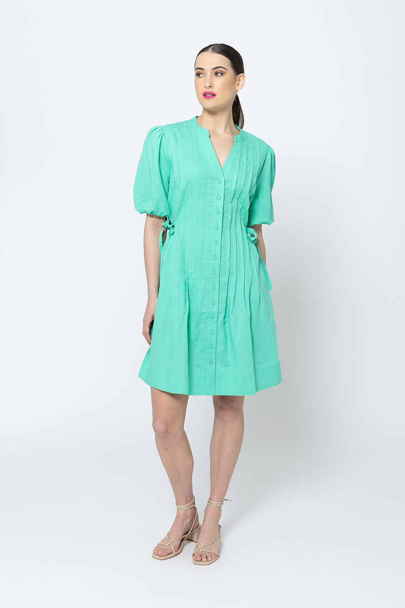 Seeking Lola Pleats Please Dress - Green Linen