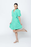 Seeking Lola Pleats Please Dress - Green Linen