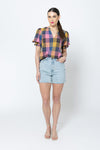 Seeking Lola Relaxed Butterfly Top - Textured Check