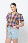 Seeking Lola Relaxed Butterfly Top - Textured Check