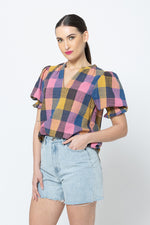 Seeking Lola Relaxed Butterfly Top - Textured Check