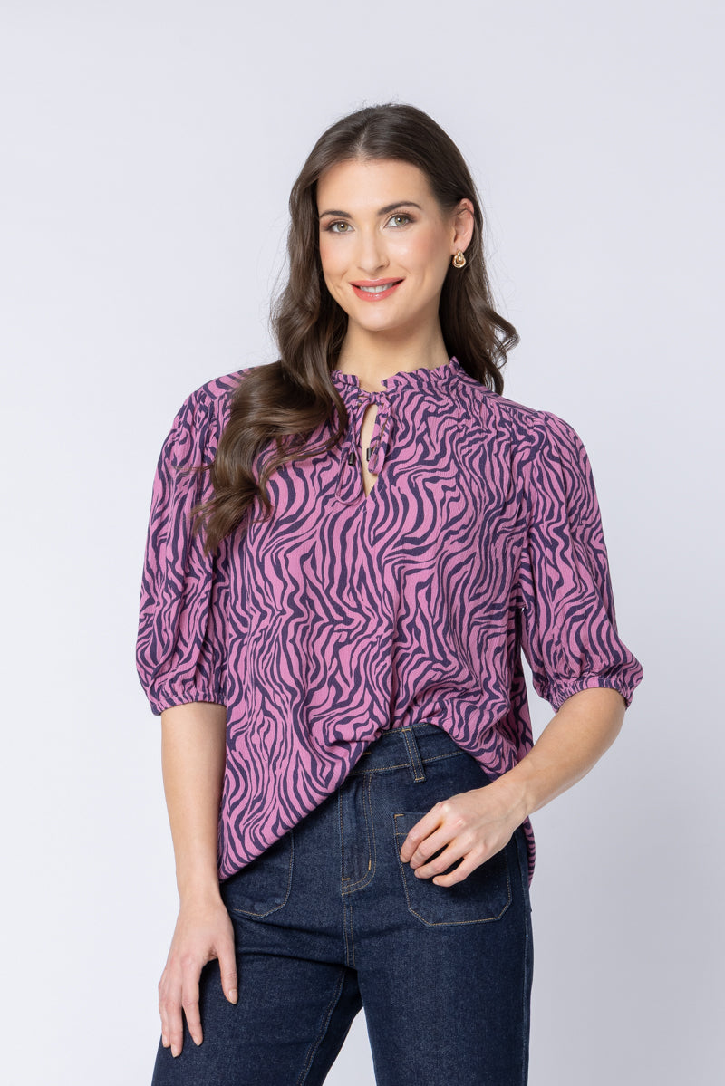 Seeking Lola Hopeful Top - Animal Navy Pink