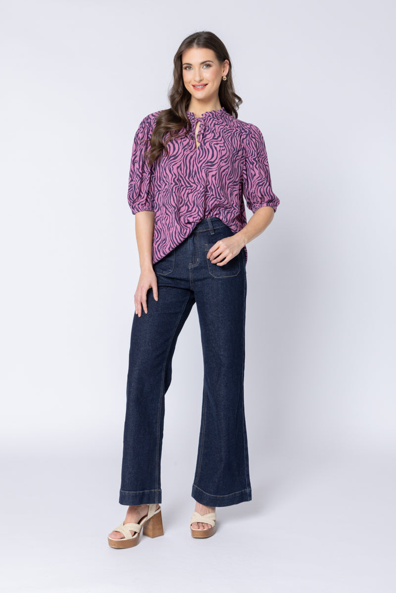 Seeking Lola Hopeful Top - Animal Navy Pink