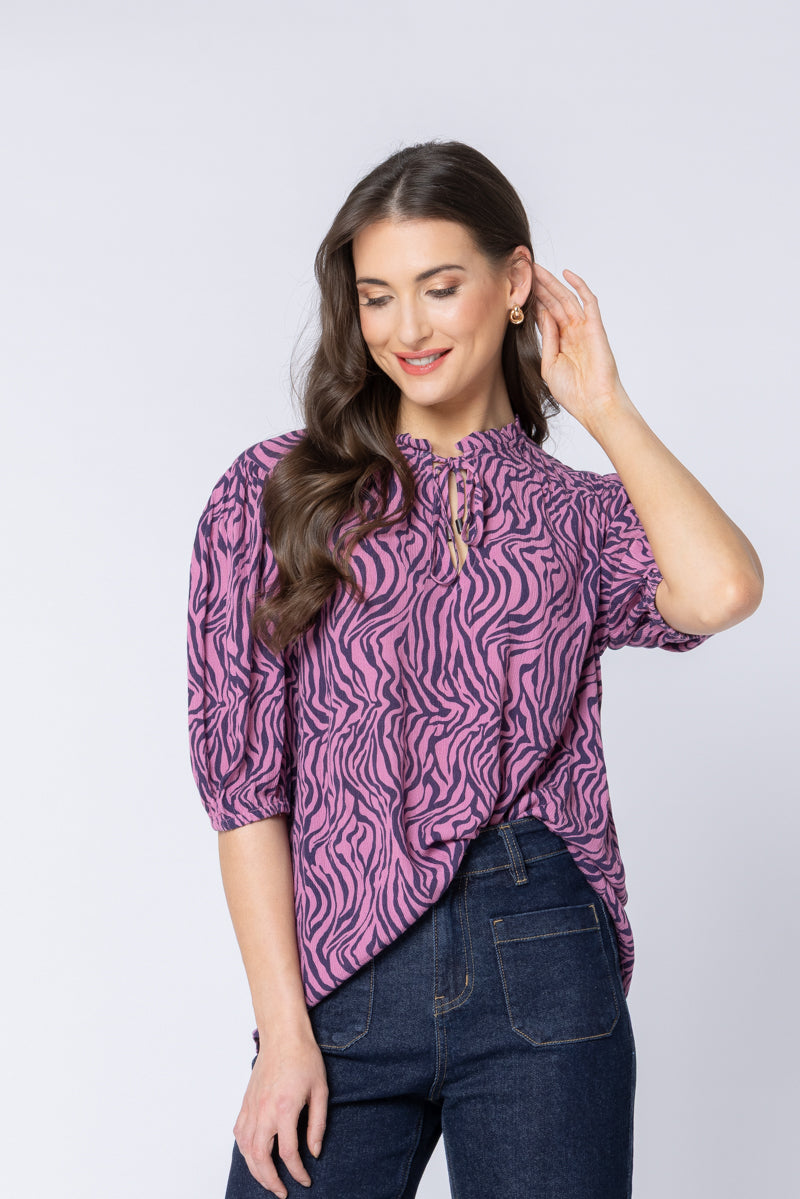 Seeking Lola Hopeful Top - Animal Navy Pink