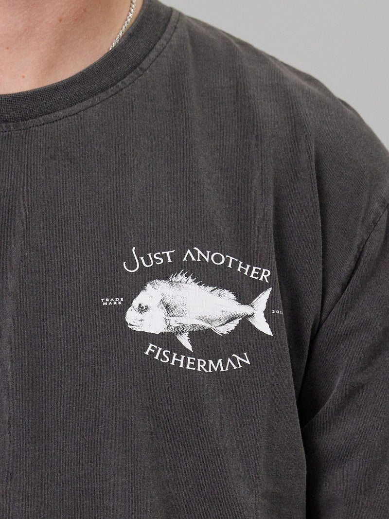 Just Another Fisherman Snapper Logo Tee - Aged Washed Black