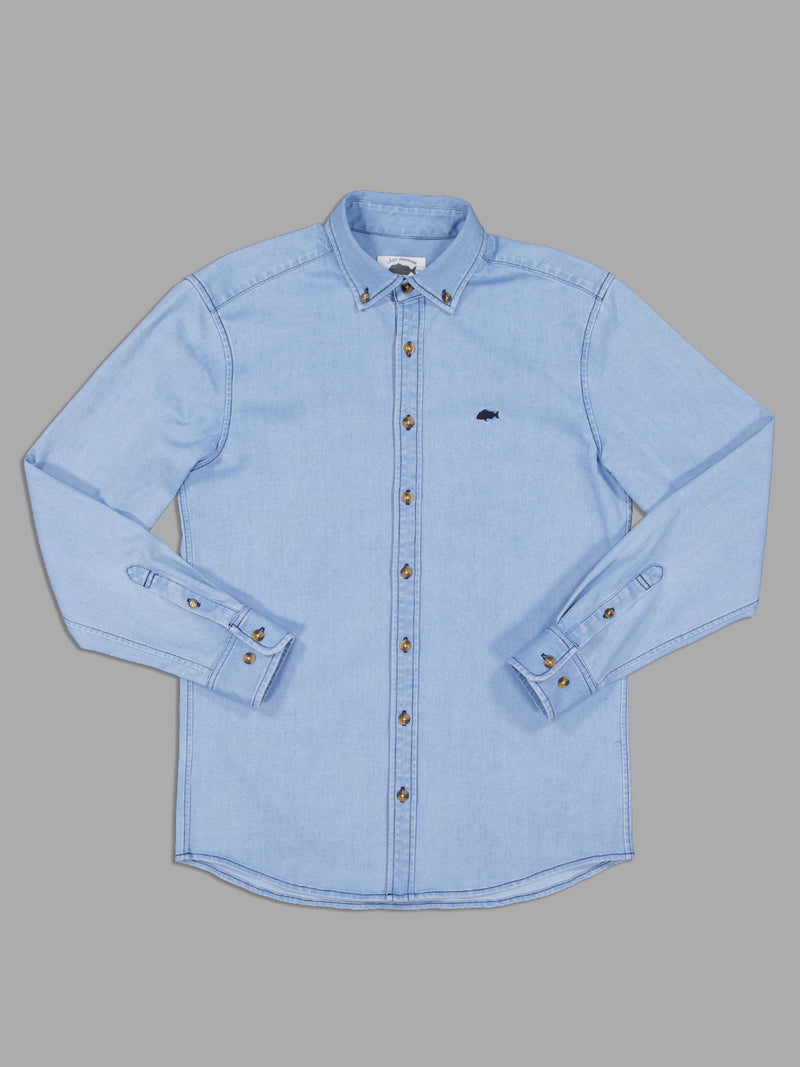 Just Another Fisherman Stamp Denim Work Shirt - Light Blue