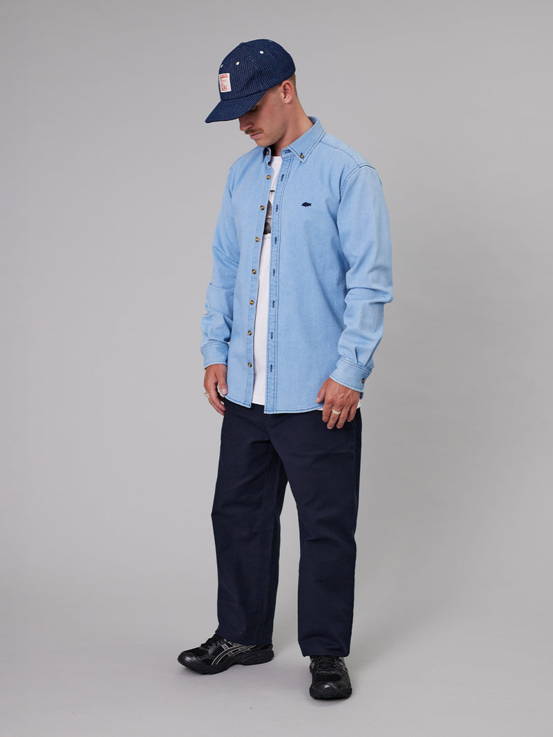 Just Another Fisherman Stamp Denim Work Shirt - Light Blue