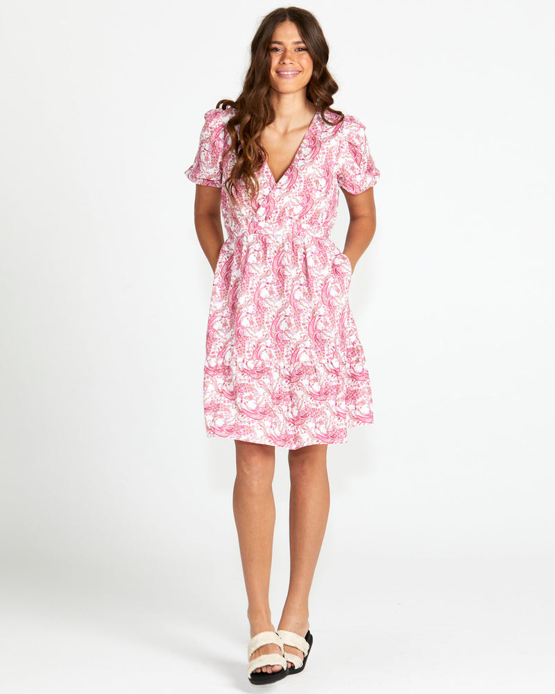 Sass Jemima Wrap Front Mini Dress - Pink Paisley