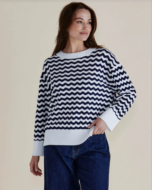 Betty Basics Ember Knit Jumper - Navy White Stripe