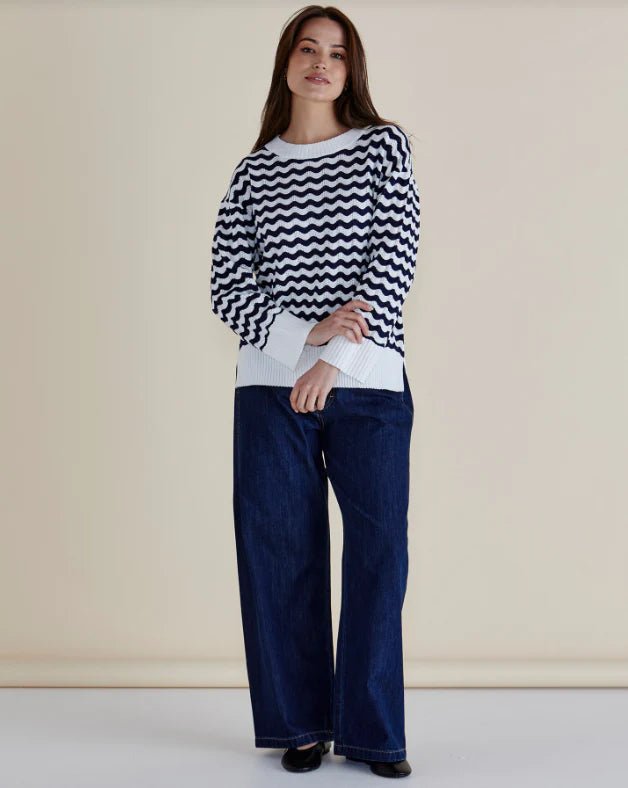 Betty Basics Ember Knit Jumper - Navy White Stripe