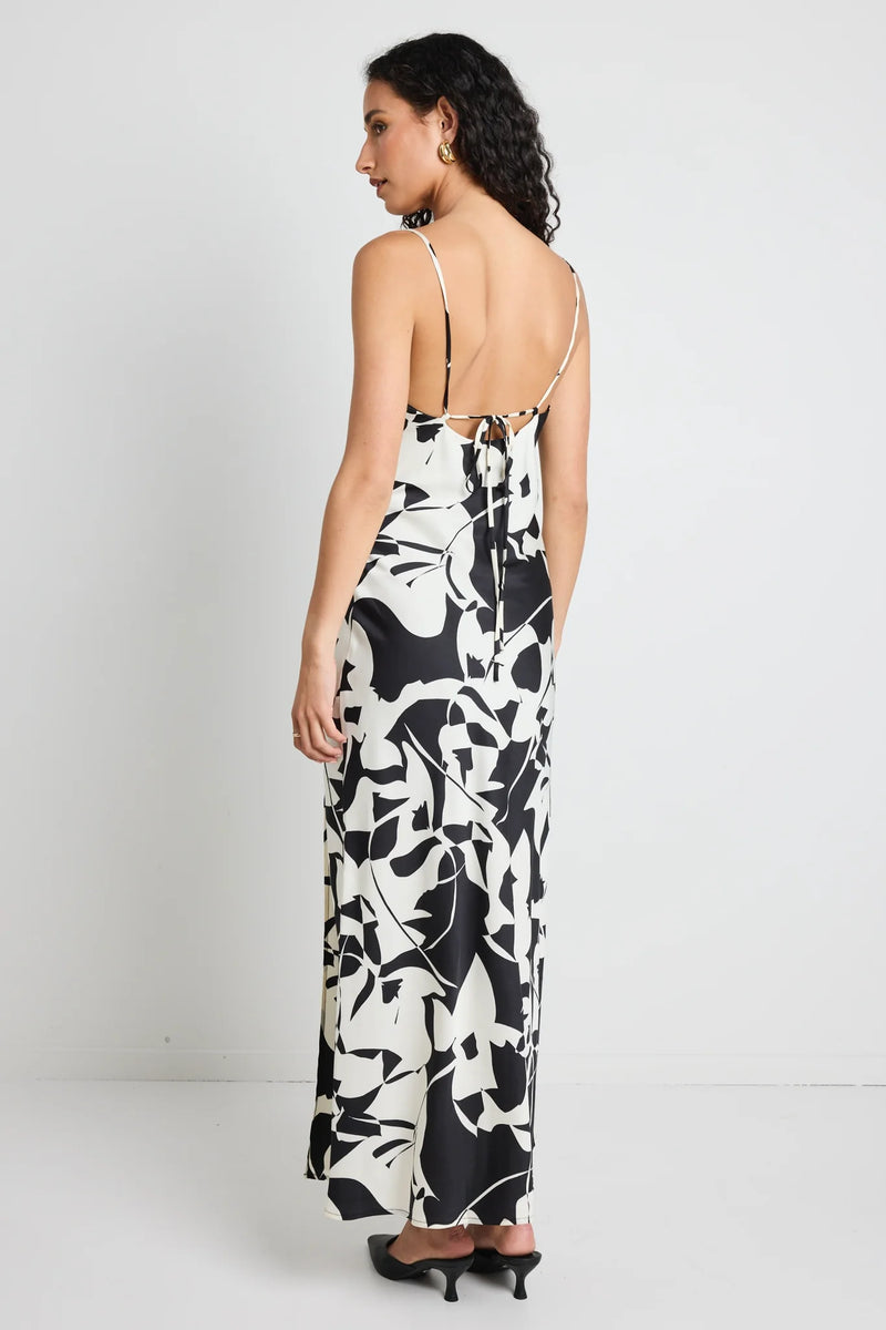 Among The Brave Showstopper Black White Satin Strappy Bias Slip Dress - Black/White