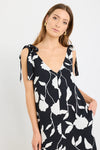 Stories Be Told Spontaneous Black And White Floral Tie Shoulder Relaxed Midi Dress