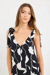 Stories Be Told Spontaneous Black And White Floral Tie Shoulder Relaxed Midi Dress