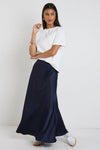 By Rosa Preserve Navy Floaty Satin Bias Maxi Skirt - Navy