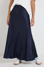 By Rosa Preserve Navy Floaty Satin Bias Maxi Skirt - Navy