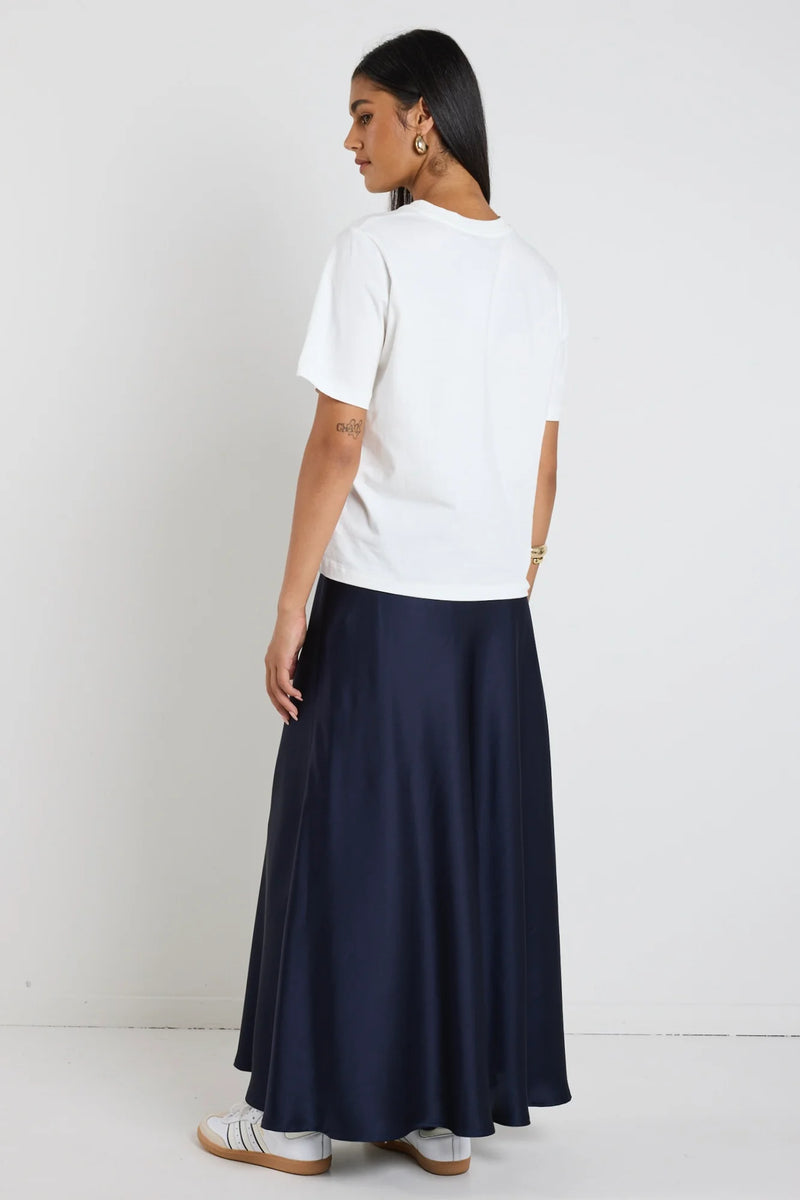 By Rosa Preserve Navy Floaty Satin Bias Maxi Skirt - Navy