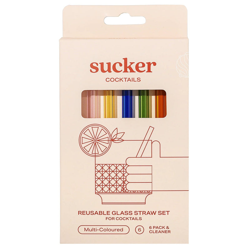 Sucker Reusable Glass Cocktail Straws - Multi